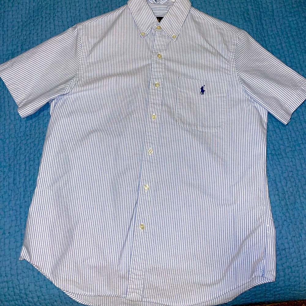 Polo Ralph Lauren men’s short sleeve men’s button down blue white seersucker